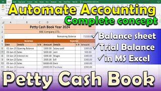 how to automate accounting petty cash book ledger trial Balance income statement balance sheet