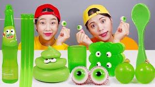 Green Jelly Dessert Chocolate Cake Mukbang DONA