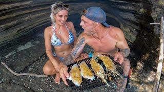 Lobster and Coral Trout Catch and cook in a cave