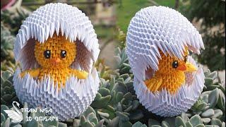 3d origami Easter chick in egg shell tutorial  Pollito de Pascua de origami 3D en cáscara de huevo