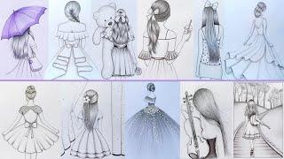 11 easy girl  back side drawing ideas - part - 4  Pencil sketch Tutorials  How to draw