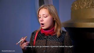 Sweet Polina is smoking 120mm cigarette and giving an interview