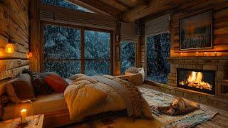 Temporarily put aside the chaos of life to rest in a wooden cabin on a winter night  Dog sleeping