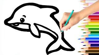 Dolphin Drawing Painting and Coloring for Kids & Toddlers  Easy Animals Drawings