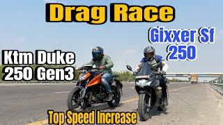 Ktm Duke 250 Gen 3 Vs Suzuki Sf250 Drag Race  Duke 250 Drag Race  Long Race  Top Speed