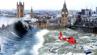 Floods and tornadoes in the UK. Cars float through the streets of Dunstable