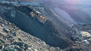 Caterpillar D8R Bulldozer Pushing Soil On Downhill Ground - SotiriadisLabrianidis Mining Works