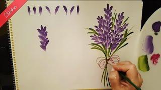 One Stroke Lavanta Çiçeği Nasıl Yapılır? Lavender Painting  ENGLISH SUBTITLED
