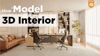 How to make 3D interior office in blender Tutorial  Free Models