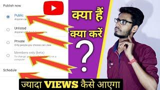 youtube पर public unlisted private scheduled क्या होता है। समझे step by step।