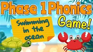 PHASE 1 PHONICS GAME  SWIMMING IN THE OCEAN  Hearing Initial Sounds #phase1phonics