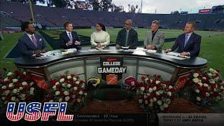 Dany Garcia and Dwayne Johnson join College Gameday to announce the XFL-USFL Merger