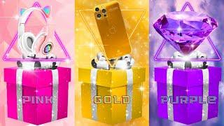 Escolha seu presente  Choose Your Gift  PINK vs GOLD vs PURPLE  Elige Tu Regalo 