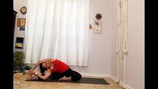 Parivaritta Janu Sisasana- Revolved head to knee pose by Mitra Razavi-  all level students