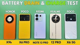 5G Honor X9b vs POCO X6 Pro vs Realme 12 Pro vs Note 13 Pro vs POCO X6 Battery Drain & Charge