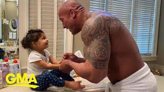 Dwayne Johnson sings You’re Welcome while washing hands with daughter
