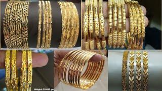 Lightweight Gold bangles designs 2022 with weight and price Dailywear gold bangle collection#Indhus