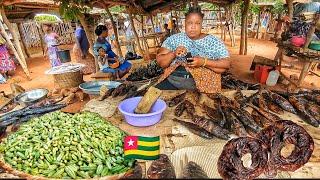 Typical rural African village market in Vogan Togo West Africa. Market life in Africa 