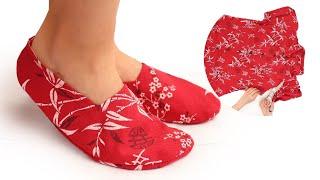 How to sew slippers in 15 minutes from leftover fabric or from old clothes