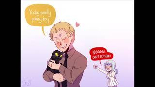 Peko and Fuyuhiko showing their affection to their cat