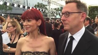 Carrie Preston The Good Wife and Michael Emerson Lost on 2016 Creative Arts Emmys red carpet