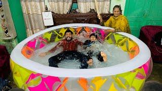 We made secret swimming pool in our bed room  pora room kharab ho gaya   Dado se bht mar pari