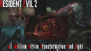 Resident Evil 2 Remake All William Birkin Transformation Sequence & Fight