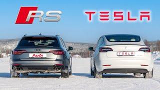 Audi RS4 Quattro VS Tesla Model 3 Performance AWD - Whats BEST on snow? ️