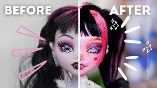 REVAMPING OLD DOLLS  MONSTER HIGH DRACULAURA  Doll repaint and customisation relaxing  etellan