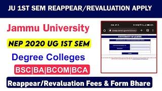 Jammu University 1st Sem ReappearRevaluation Form 2023  Fees  All Degree College  NEP UG 1st Sem