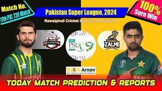 PSL 2024  17th Match Prediction  Peshawar Zalmi vs Lahore Qalandars  Today Match Prediction #PSL