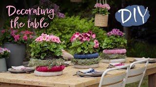 Tischdekoration mit Geranien  DIY Tischkränze  Tutorial  DIY-Geranien  Sommeridee für Terrassen