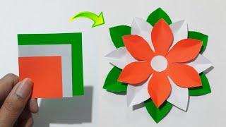 Tricolor Paper Flower Making Idea  Independence Day Craft Ideas  Easy Tricolor Paper Flower