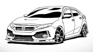 How to draw Honda Civic Type R 2020  Car Drawing  Modifiyeli Honda Civic Çizimi