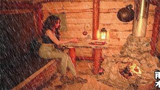 深夜雨声阵阵，把柴火炉烧得旺旺的，一个人在木屋里听雨入眠