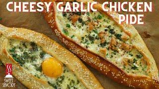 Cheesy Garlic Chicken Pide  How To Make Turkish Pide  Chicken Recipe