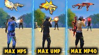 MAX UMP VS MAX MP40 VS MAX MP5 DAMAGE ABILITY TEST  BEST EVO SMG GUN - GARENA FREE FIRE