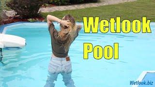 Wetlook girl get wet in Jeans  Wetlook outdoor pool  Wetlook shirt