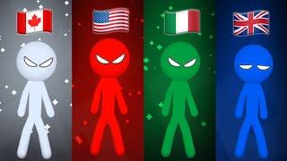 Canada vs USA vs Italy vs United Kingdom in the game Stickman Party  INTERNATIONAL GAMES ️