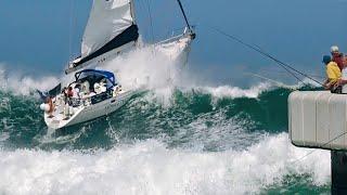  INCROYABLE  LES SKIPPERS FACE À DES VAGUES IMPRESSIONNANTES AU PHARE DE CAPBRETON. BIGWAVES. 