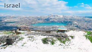 Golan Heights Mount Hermon covered in snow. The coldest place in Israel.