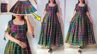 Anarkali dress cutting & stitching easily   Convert old saree into princess cut long dress kannada