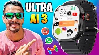 SMARTWATCH FULL ANDROID MICROWEAR ULTRA AI 3 4G COM PLAY STORE GOOGLE MAPS E CÂMERA GIRATÓRIA