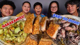 CRISPY & TENDER PORK BELLY LECHON KAWALI + ADOBONG PUSIT + GINISANG SAYOTE MUKBANG W JUST LAFAM