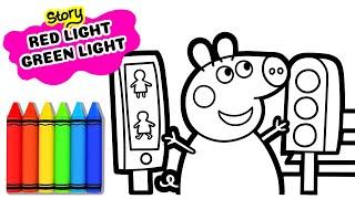 How to draw Peppa Pig at traffic lights - Story RED LIGHT  GREEN LIGHT GAME