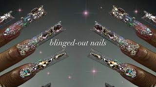 Blinged-Out Nails glittery acrylic application + magical nail art