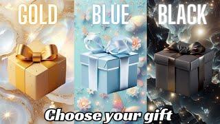 Choose your gift  3 gift box challenge Gold Blue & Black 2 good and one bad #chooseyourgift