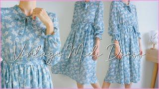 DIY Vintage Midi Dress  How To Make A Midi Dress From Scratch  Long Sleeve Dress