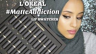 Swatches  ALL 16 LOreal Matte Addiction on Dark LipsOlive Skin