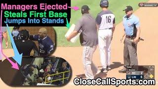 Ejected Managers Steal 1B Base Jump Into Stands & Give Base to Kid...Who Has to Return It